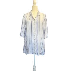 ST TROPEZ L WEST Linen Tunic Striped Shirt in Size XL